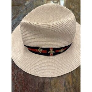 Vince Camuto Straw Fedora Hat Bee Band Ivory Summer Beach Resort OS NWT